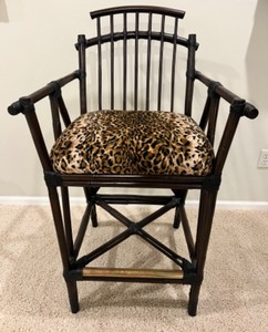 lot 120 image: Bamboo Pagoda Bar Stool with Leopard Print Seat #4