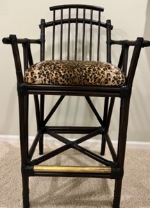 lot 121 image: Bamboo Pagoda Bar Stool with Leopard Print Seat #5