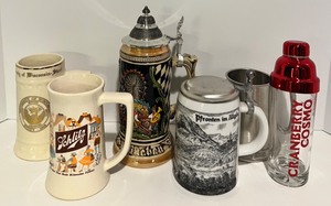 lot 129 image: Variety of Steins including Schlitz, German - Zoller & Born LE