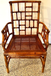 lot 222 image: Vintage Chinese Tall Back Bamboo Armchair with Removable Cushion