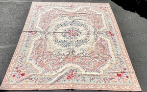 lot 230 image: Vintage China Needlepoint Rug in Pastel Colors with Floral Design