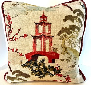 lot 206A image: Decorative Asian Themed Throw Pillows and Table Runner