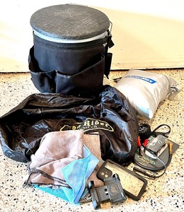 lot 255 image: HARLEY-DAVIDSON Storage Bucket with COVERMAX Standard Extra Large Touring Bike Cover, Pressure Gauge and more