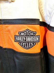 HARLEY-DAVIDSON RMP Classic Riding Leather Jacket in Black, White and Orange - Size L