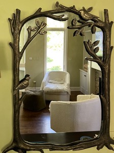 lot 6 image: Uttermost Antique Silver Leaf Perching Birds Mirror
