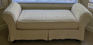 lot 39 image: KRAVET Slip Covered Rolled Arm Bench
