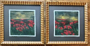 lot 61 image: Signed Abstract Floral Artwork with Guilded Frames