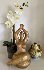 lot 46 image: Namaste Female Yoga Figurine, TRACY PORTER Vase and Faux Orchid