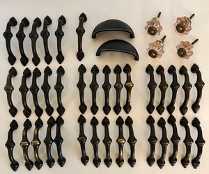 lot 79 image: 36 Solid Brass Hardware Door Drawer Pulls, 2 Cup Pulls and 4 Glass Knobs