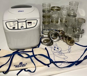lot 141 image: OSTER Bread Machine, Aprons and Mason Jars