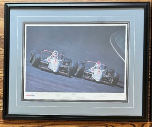 lot 5A image: LE Lithograph FREDERICK YOHE - TWO BY TWO - Autographed MANSELL, ANDRETTI, YOHE Indy Race Car