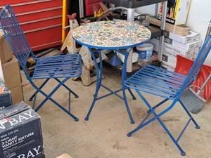 lot 1413 image: Patio Table Set - Table and (2) Folding Chairs