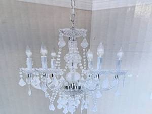 lot 1486 image: Hampton Bay Maria Theresa Chrome with Acrylic Crystal Accents Chandelier