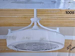 lot 1488 image: Home Windara 22 Decorators Collection IndoorCovered Outdoor LED Drum Ceiling Fan and Light (in original box)