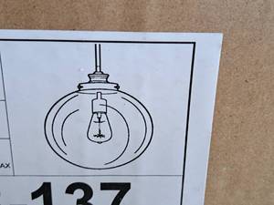 lot 1492 image: Progress Lighting Natural Brass 100W Hanging Light 1-bulb (in original box)