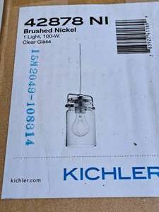 lot 1500 image: Kichler Brushed NickelClear Glass 100W Light Fixture 1-bulb (in original box)