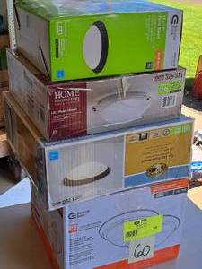 lot 1506 image: Lot of (4) Assorted Ceiling Flush-Mount Light Fixtures (in original box)
