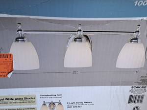 lot 1516 image: Hampton Bay Solomone Chrome Vanity Light Fixture 3-bulb (in original box)