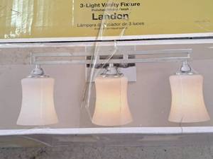 lot 1517 image: Hampton Bay Landon Polished NickelOpal Glass Shade Vanity Light Fixture 3-bulb (in original box)