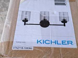 lot 1526 image: Kichler Olde Bronze Light Fixture 3-bulb (in original box)