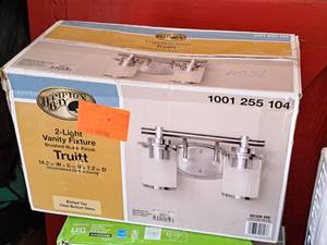 lot 1529 image: Hampton Bay Truitt Brushed Nickel Light Fixture 2-bulb (in original box)