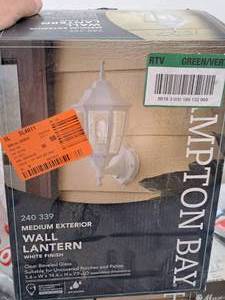 lot 1537 image: Hampton Bay BlackClear Beveled Glass Medium Exterior Wall Lantern (in original box)