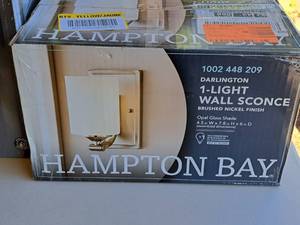 lot 1547 image: Hampton Bay Darlington Brushed NickelOpal Glass Shade Wall Sconce 1-bulb (in original box)