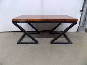 Metal Base Table, Mahogany Wooden Top