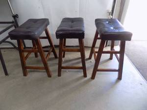 3 Padded Wooden Stools