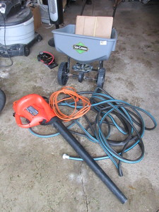 lot 266 image: LEAF BLOWER, GARDEN HOSE AND SPREADER