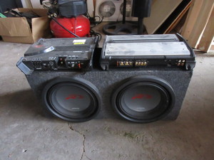 lot 305 image: CAR STEREO AMPLIFIERS AND SUBWOOFER BOX