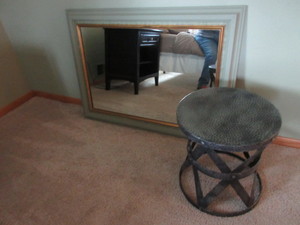 lot 340 image: HAMMERED TABLE AND WALL MIRROR