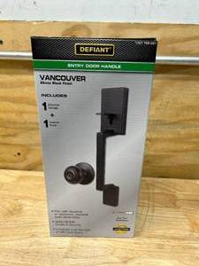 lot 121 image: DEFIANT Vancouver Matte Black Entrance Door Handleset with Hartford Interior Knob