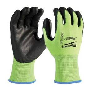 lot 128 image: MILWAUKEE Large High Visibility Level 2 Cut Resistant Polyurethane Dipped Work Gloves