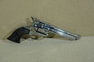 lot 96 image: Vintage Nickel Plated Revolver Converted to Cap Gun for Re-Enactments
