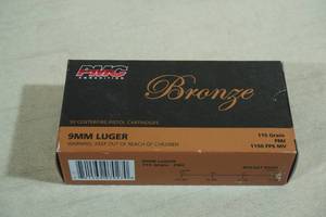 lot 173 image: 50 PMC Bronze 9mm Luger 115 Gr FMJ Ammo