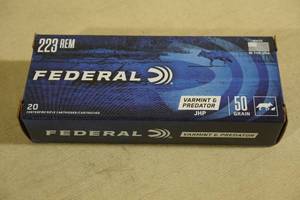 lot 188 image: 20 Federal Varmint & Predator .223 Rem 50 Gr JHP Ammo