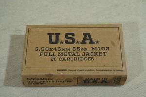 lot 196 image: 20 USA 5.56x45mm 55 Gr FMJ Ammo