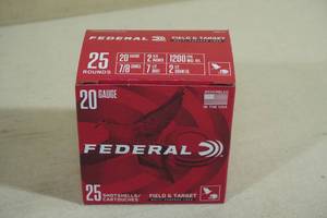 lot 223 image: 25 Federal Field & Target 20 Gauge 2-34 7.5 Shot Shotshells