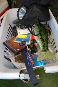 lot 271 image: Assorted Sporting Items - Auger, Tackle Boxes, Cases, Minnow Buckets