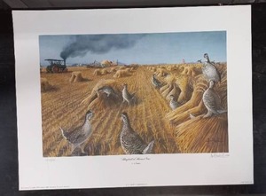 lot 32 image: Sharptails at Harvest time by Les Kouba