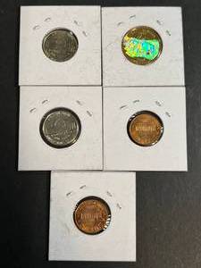 5 US COINS 2 BU LINCOLNS 2 BU JEFFERSONS 1 GOLD PLATED QUARTER