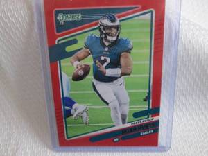 lot 40 image: 2021 Donruss Jalen Hurts Red Press ...