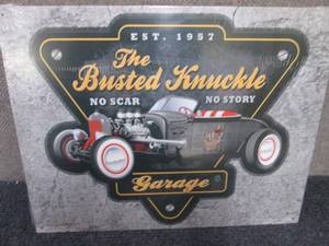 lot 487 image: Metal Busted Knuckle Garage Sign 16...