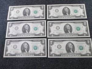 lot 494 image: 6 Uncirculated Sequential $2 Bills...
