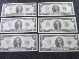 lot 495 image: 6 Uncirculated Sequential $2 Bills...