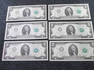lot 496 image: 6 Uncirculated Sequential $2 Bills...
