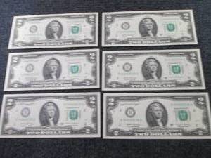 lot 498 image: 6 Uncirculated Sequential $2 Bills...