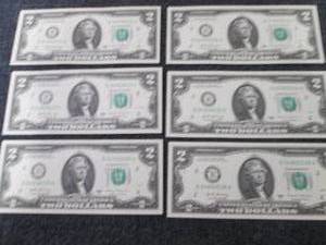 lot 499 image: 6 Uncirculated Sequential $2 Bills...