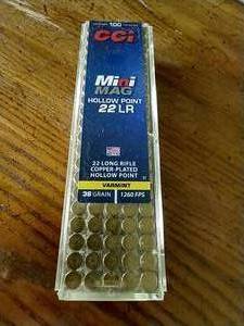 lot 59 image: 100 Rounds 22 LR Mini-Mag Copper Plated Hollow Point Ammunition